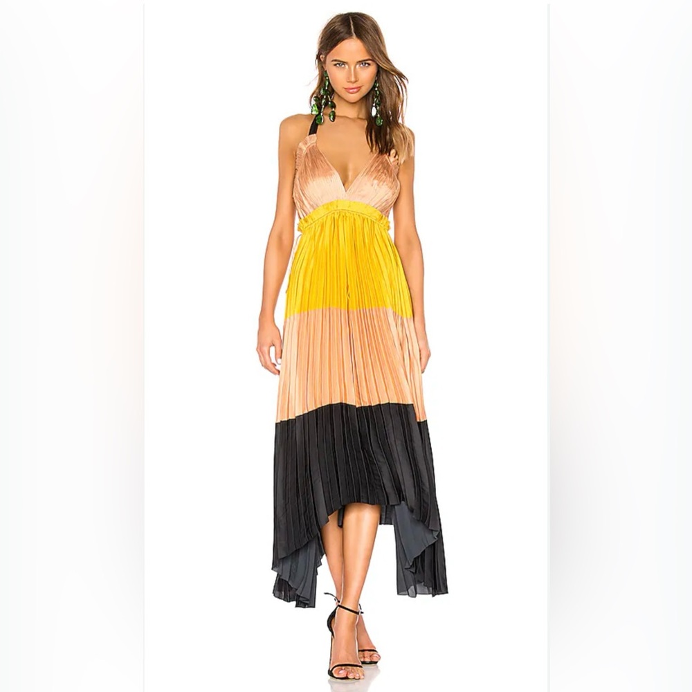 Ulla Johnson Gisella Pleated Color Block Satin Maxi Dress